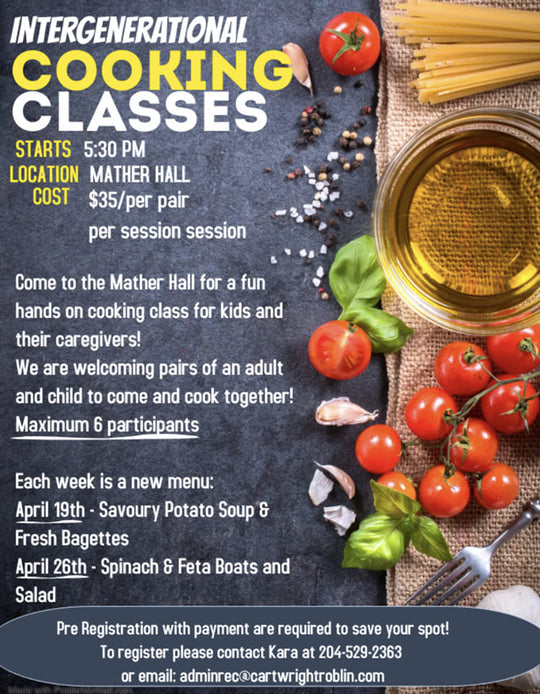 Cooking Classes April 19 and April 26